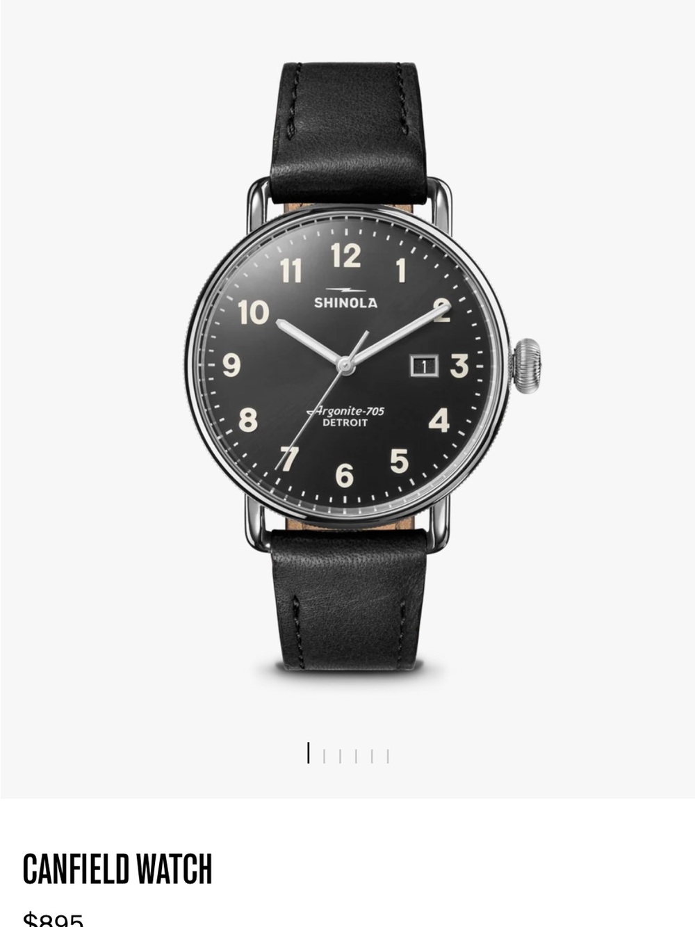 Shinola Canfield Black Dial Leather-Strap Watch